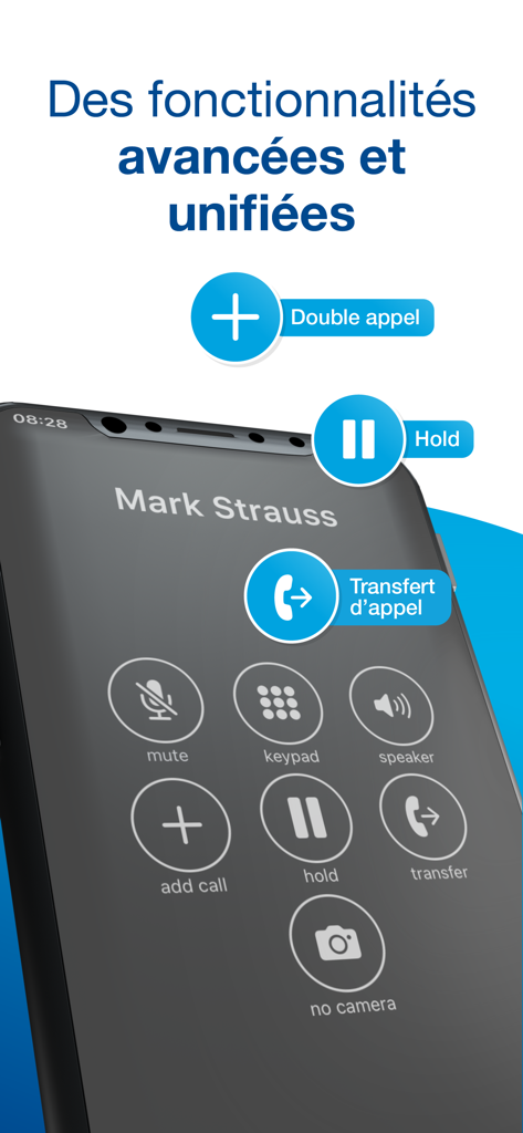 In-call interface of the LOL Cloud Phone app showcasing business features like call transfer and hold.