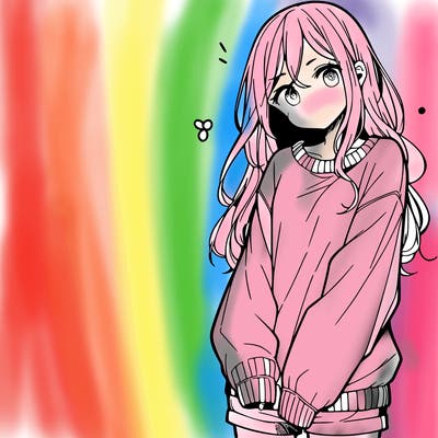 manga teen girl  in a sweater and baggy pants