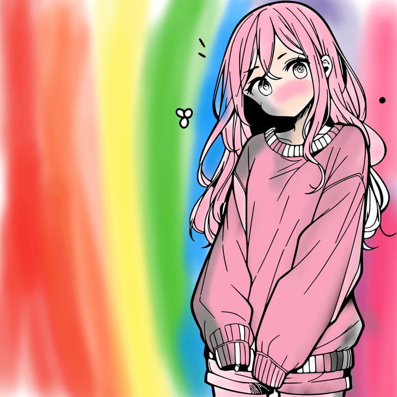 manga teen girl  in a sweater and baggy pants