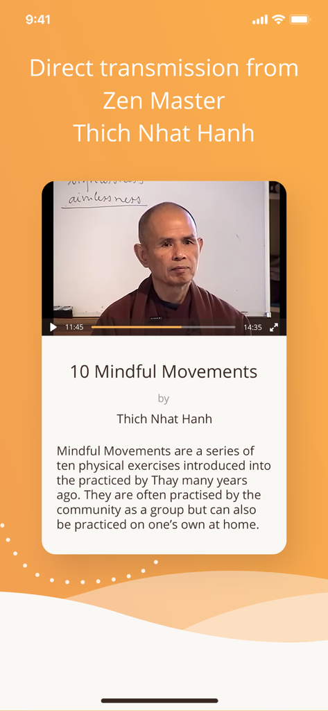El Maestro Zen Thich Nhat Hanh enseñando 10 Movimientos Conscientes en la aplicación Plum Village