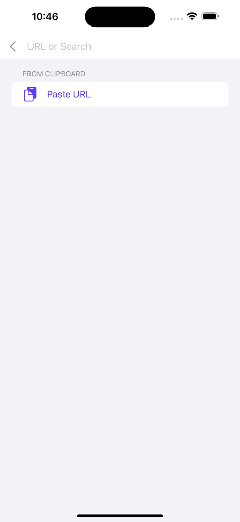 Luna Browser for Watch - Luna Browser iPhone companion app showing the Paste URL from clipboard button