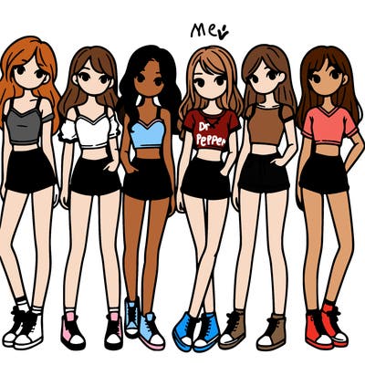 a group of girls wearing crop tops and shorts