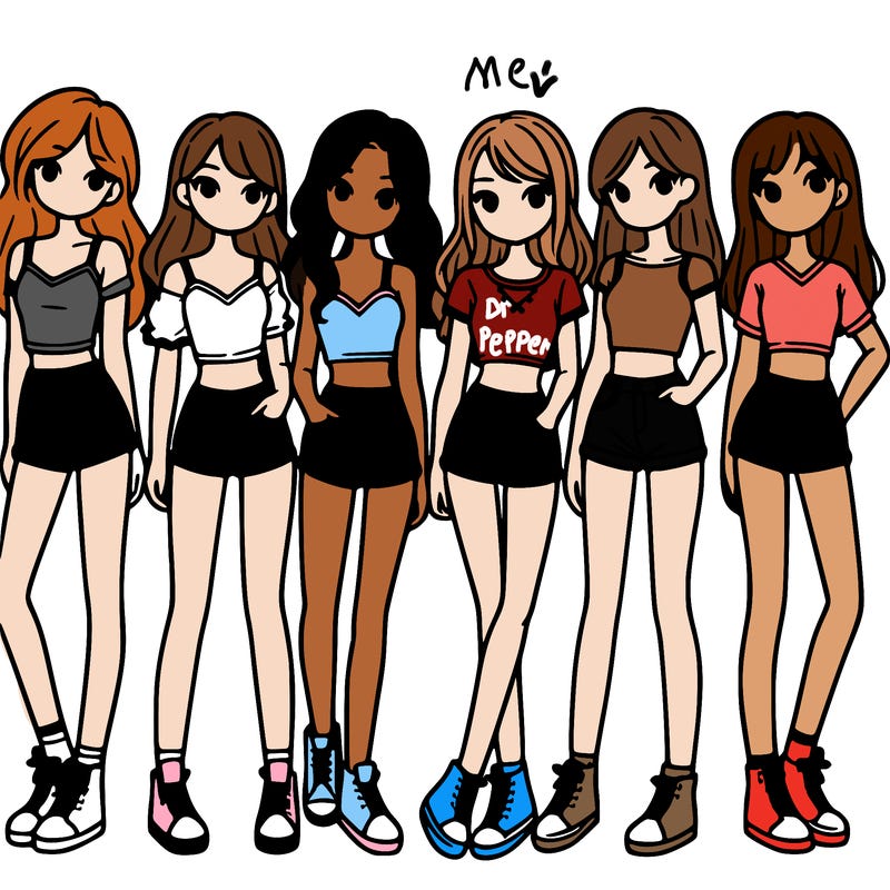 a group of girls wearing crop tops and shorts