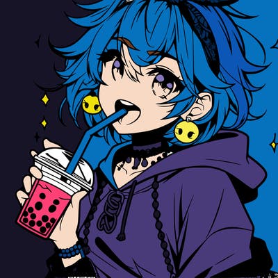 hot baddie anime girl drinking boba and biting the straw