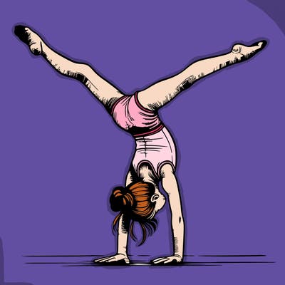 realistic gymnastic hand stand girl in four splits