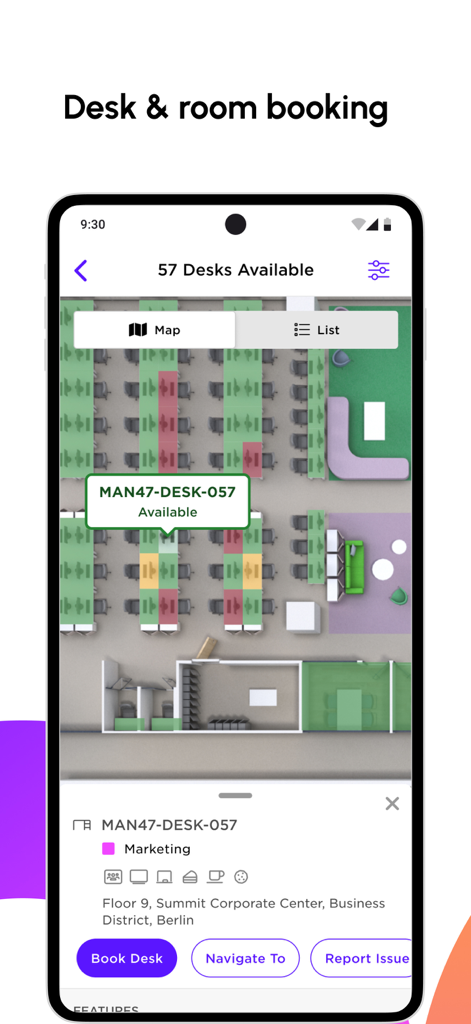 Poppulo - Interactive office floor map for desk and room booking in the Poppulo app