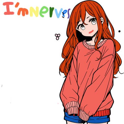 manga teen girl  in a sweater and baggy pants
