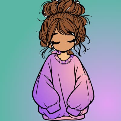 girl with baggy sweatshirt and messy bun