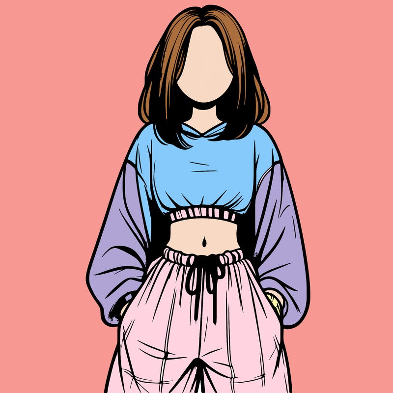 realistic girl faceless with baggy pants and a crop top