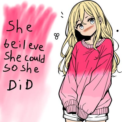 manga teen girl  in a sweater and baggy pants
