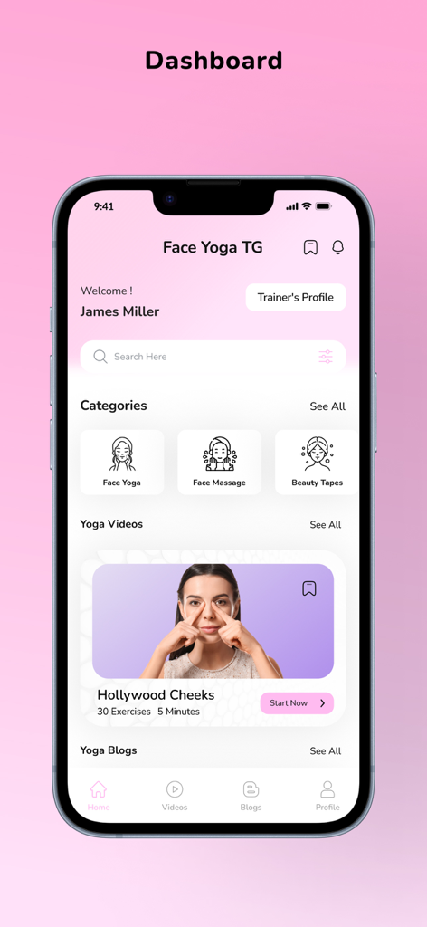 Face Yoga TG - Dashboard of Face Yoga TG app featuring face yoga and massage categories