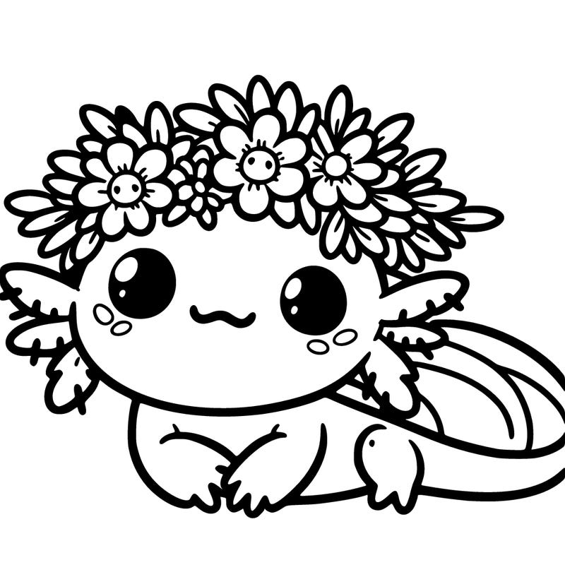 a cute axolotl with a flower crown