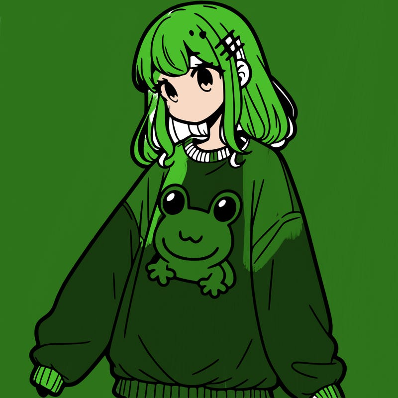 girl wearing frogging sweatshirt