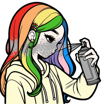 a realistic girl spray painting