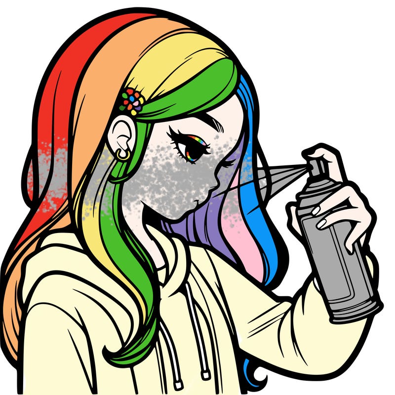 a realistic girl spray painting