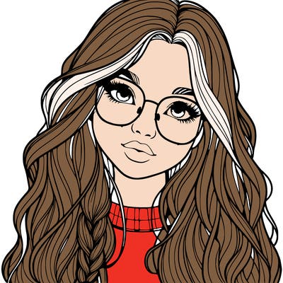 girl with long hair and freckles and glasses realistic