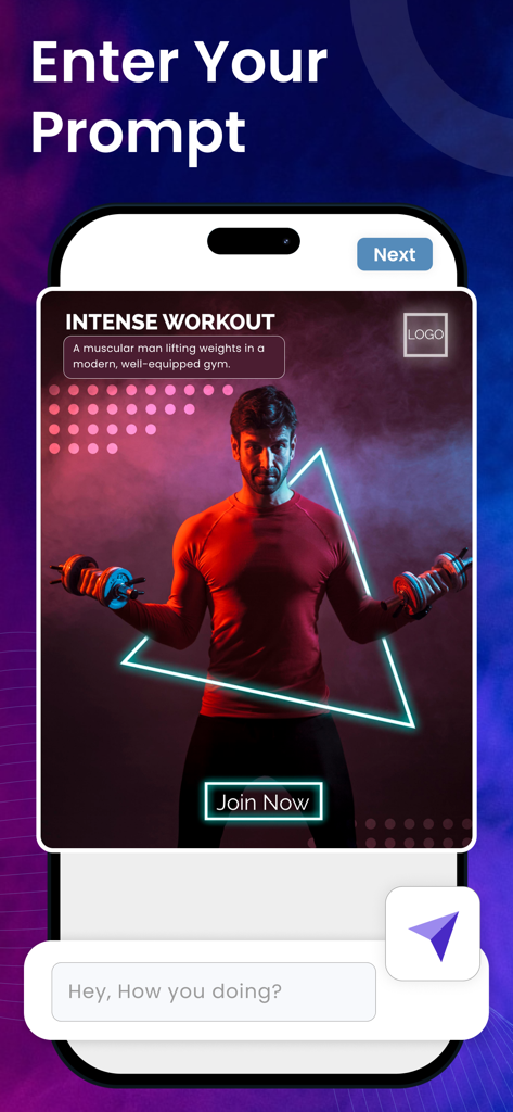 AI Poster Maker & Flyer Design - AI Poster Maker app interface showing a fitness flyer generated from a text prompt