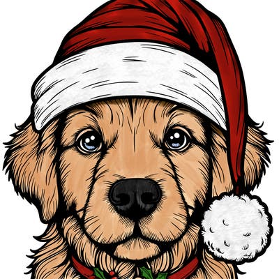realistic dog with a christmas hat