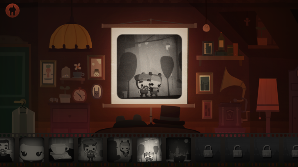 Bumpy Road - An elderly couple watching a black and white projection of their memories in the game Bumpy Road