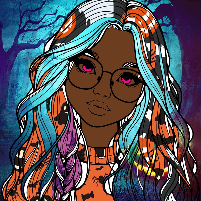 girl with long hair and freckles and glasses realistic