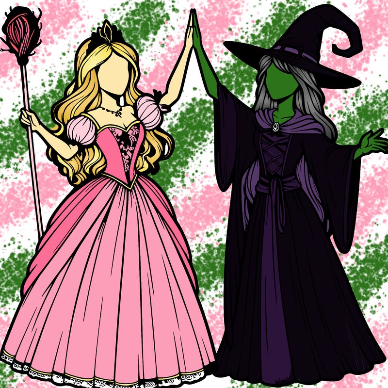 detailed realistic split of a princess and a witch