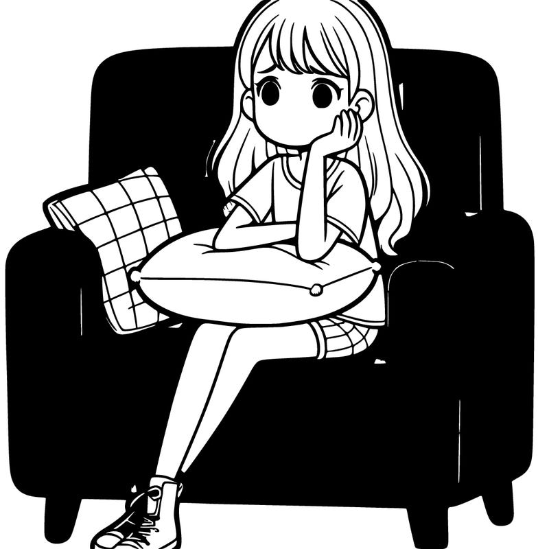 girl sitting on a comfy chair looking worried