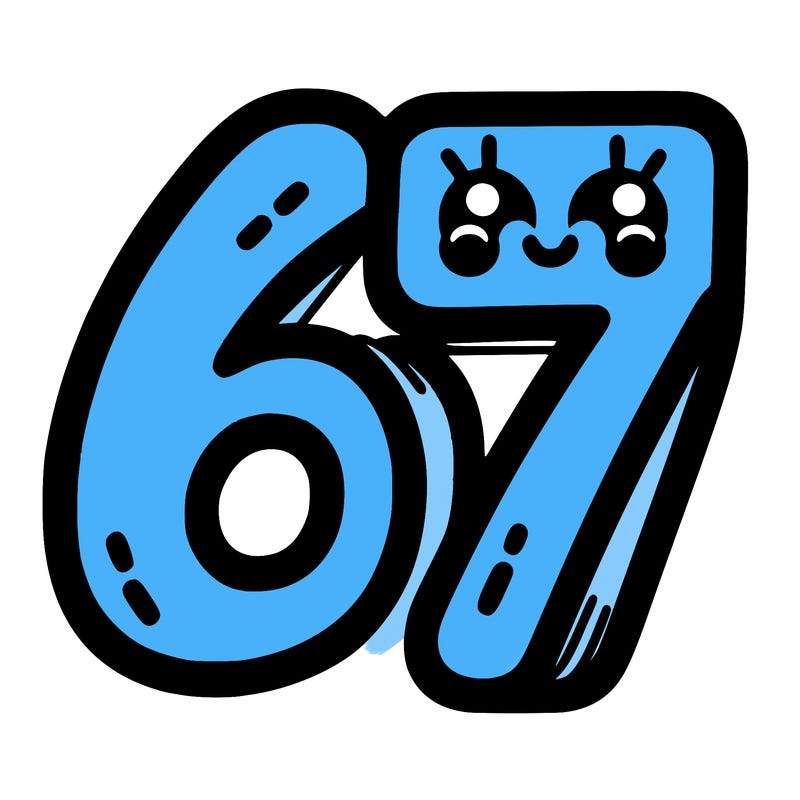 the numbers 67