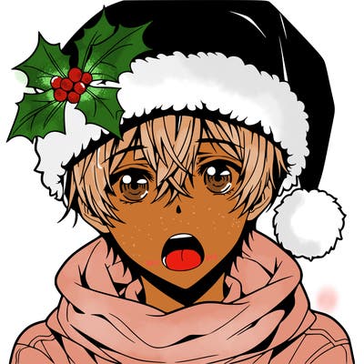 anime boy at christmas with a mouth