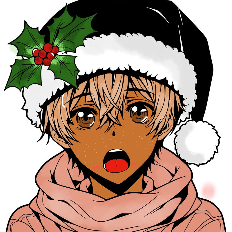 anime boy at christmas with a mouth
