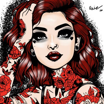 realistic girl with tattoos all over