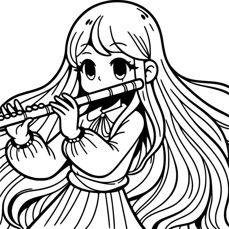 long haired girl playing the flute