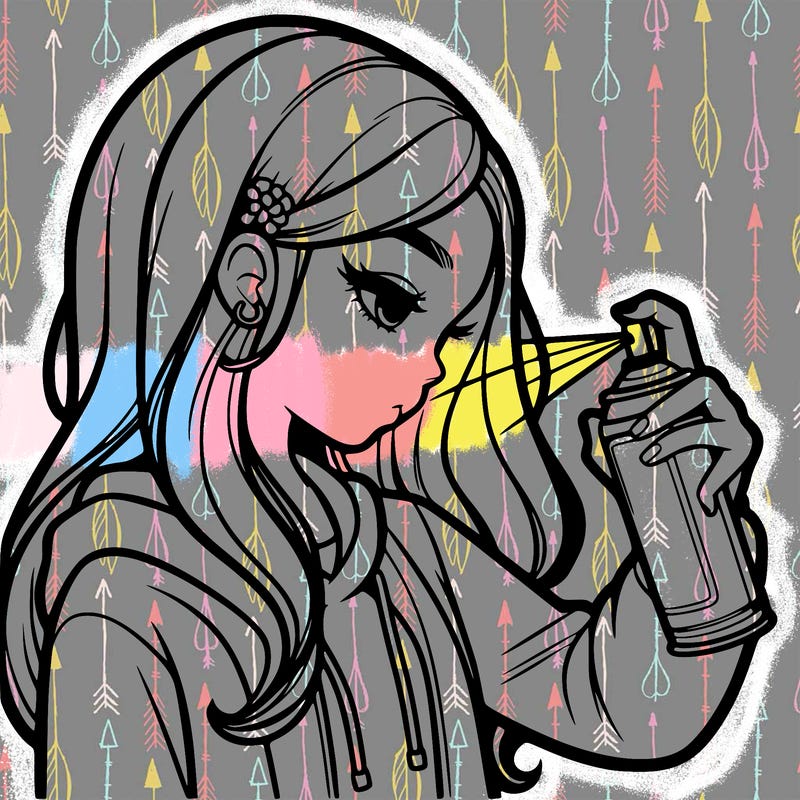 a realistic girl spray painting