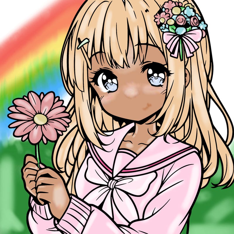 anime girl holding a flower