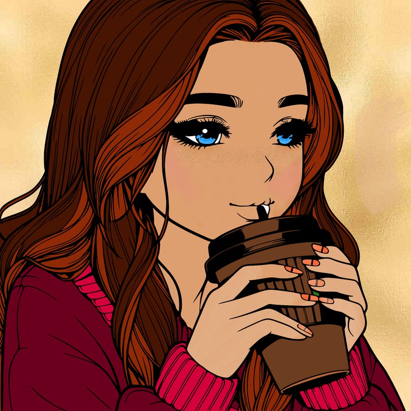 realistic girl drinking coffee