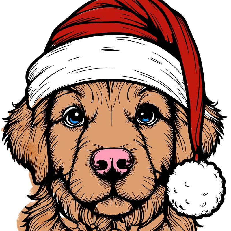 realistic dog with a christmas hat