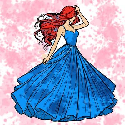 realistic woman with dress flowing in the wind
