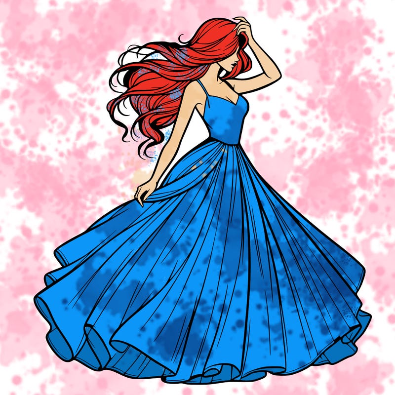 realistic woman with dress flowing in the wind