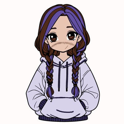 a realistic girl with a oversized hoodie and she has braids