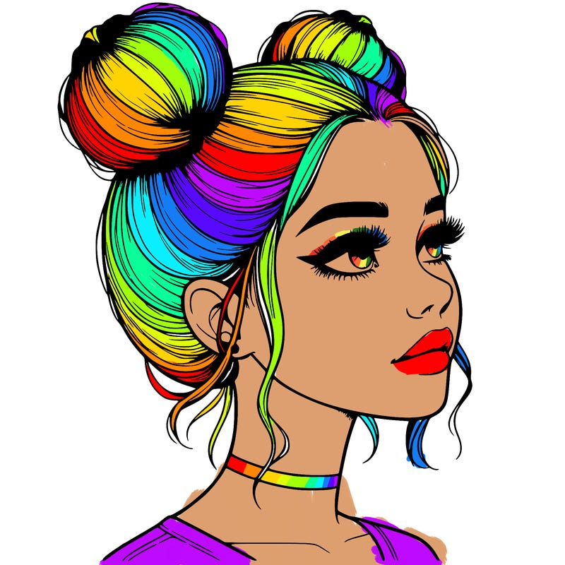realistic girl with buns on the top of her head