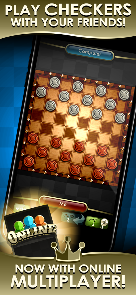 La aplicación móvil Checkers Royale mostrando el modo multijugador en línea