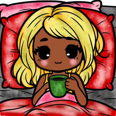 a girl drinking coffee in bed