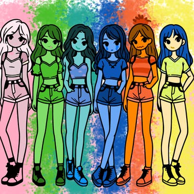 a group of girls wearing crop tops and shorts