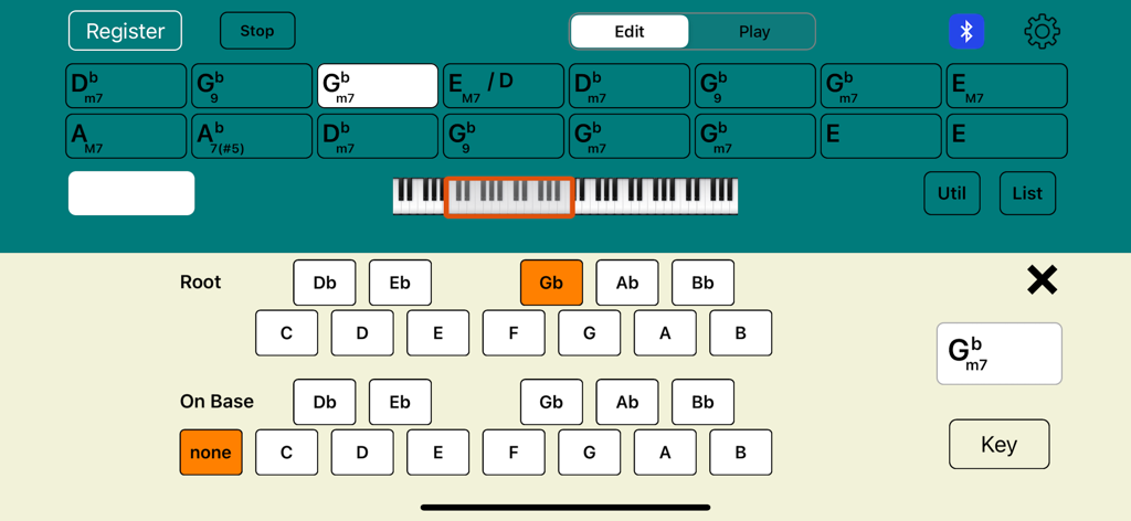 Piano Chords Master [Classic] - Piano Chords Master app interface displaying a 16-bar chord sequencer and note selection tools