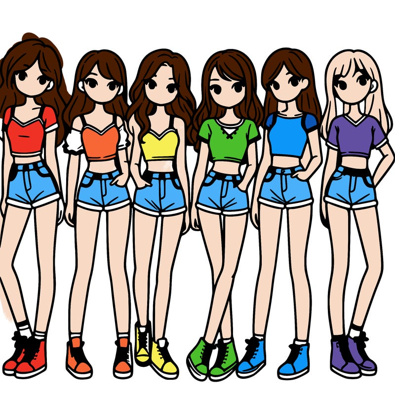 a group of girls wearing crop tops and shorts