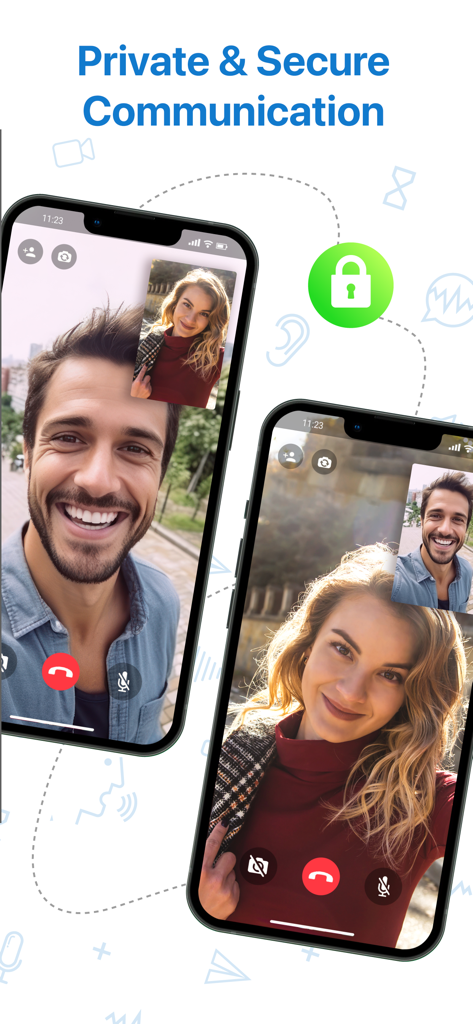 Video Call & Chat LinkLive - Zwei Smartphones zeigen die private und sichere Videoanrufschnittstelle von LinkLive