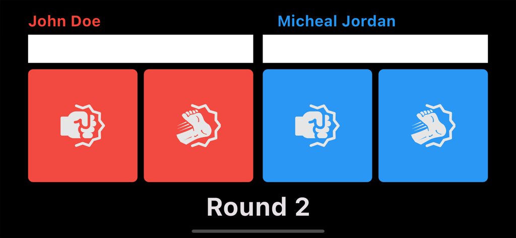 Silat Score - A digital scoreboard for a Silat match showing scoring buttons for punches and kicks for two competitors during round two.