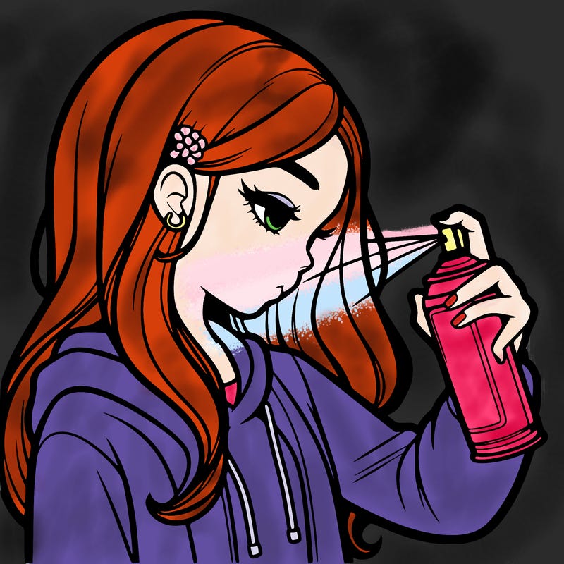 a realistic girl spray painting