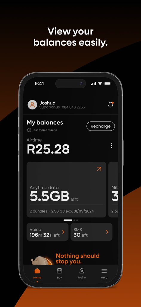 Cell C - Cell C app home screen displaying airtime and data balance details
