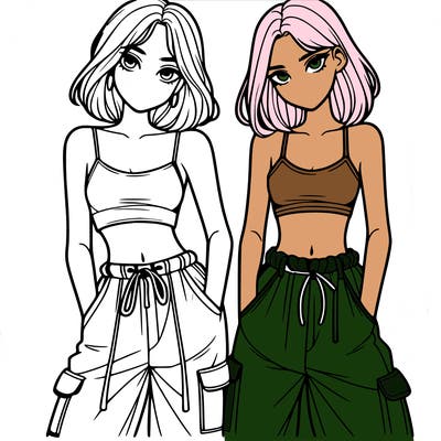 two girls with crop top with baggy pants