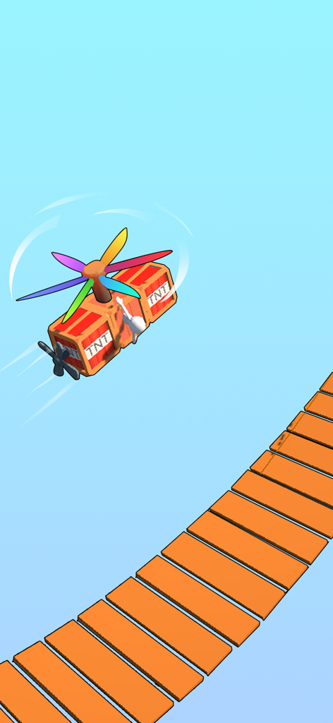 Car Maker: Trailblazer - A flying vehicle made from TNT crates with a colorful propeller in Car Maker Trailblazer.